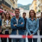 Groupe de témoins inquiets devant le Palais des Festivals à Cannes
