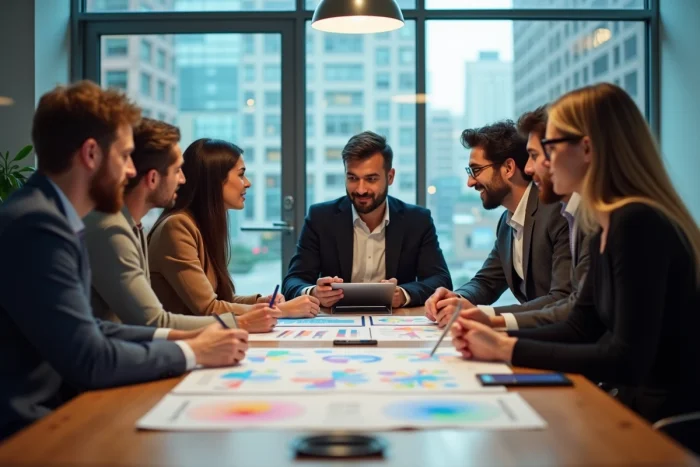 Groupe de professionnels en réunion autour de la table