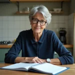 Femme retraitée consultant son calendrier de versement de pension d'invalidité à la maison