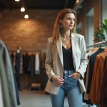 Femme élégante dans une boutique urbaine mode