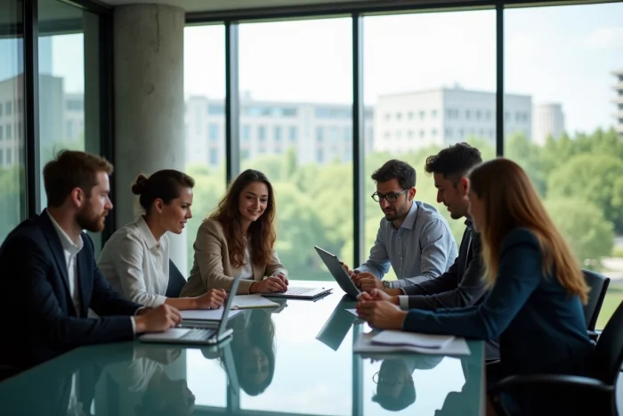 Groupe de jeunes professionnels en coworking à Paris