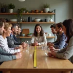 Groupe d adultes autour d une table moderne en intérieur