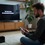 Homme assis devant la TV avec box internet en erreur