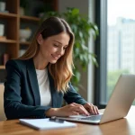 Jeune femme souriante travaillant dans un bureau à domicile
