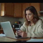 Jeune femme surprise en regardant son smartphone à la maison