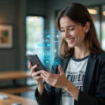 Jeune femme avec smartphone et réalité augmentée