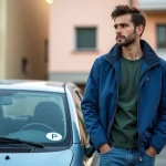 Jeune homme italien près d'une voiture en ville
