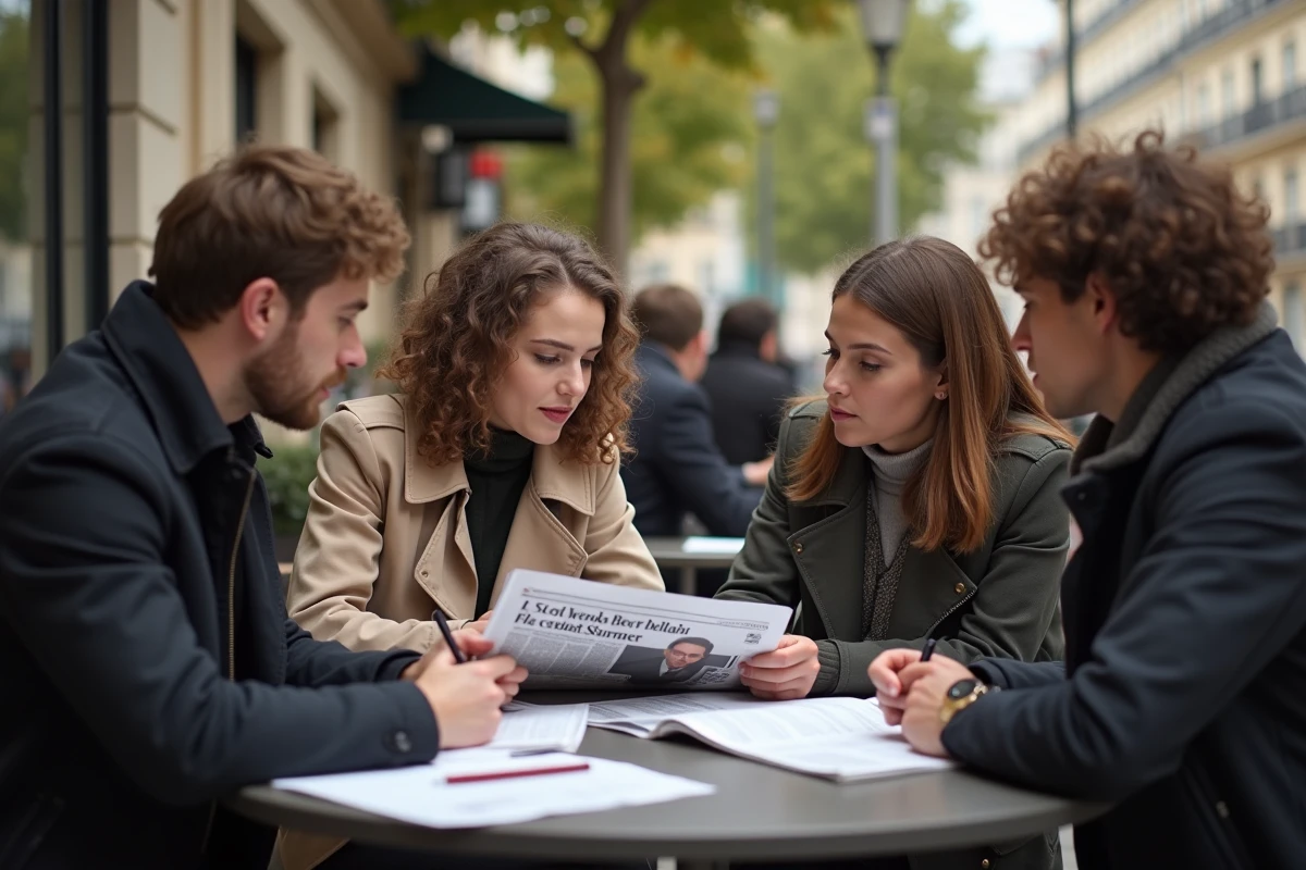 Groupe de journalistes dans un café parisien