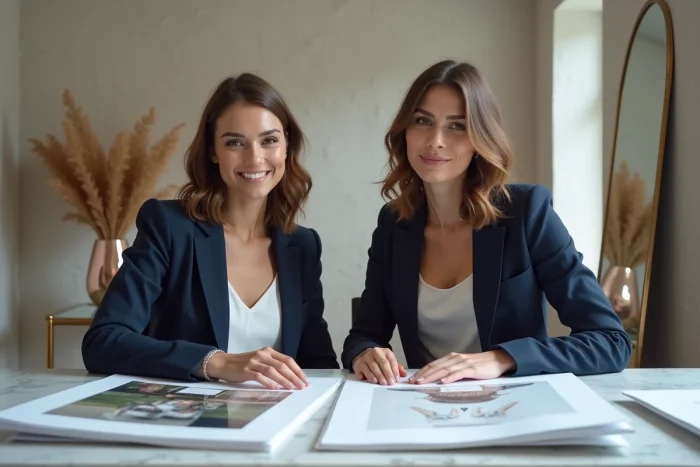 Future mariée en réunion avec une wedding planner professionnelle pour organiser les étapes clés du mariage
